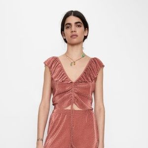 Zara PLEATED RUFFLED TOP in Brick